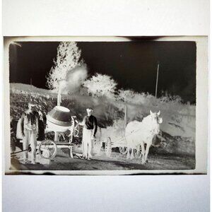 1920s Photograph Negative Original Horses Cement Mixer Carts Transportation C65